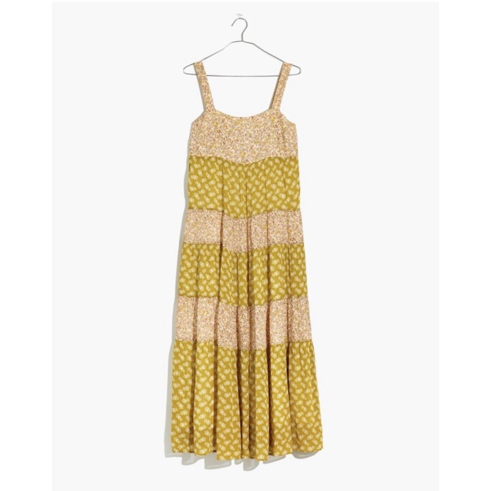 Madewell Mixed Print Tiered Midi Dress in Jaipur Floral Sz M Lined Tie Back - Picture 3 of 16